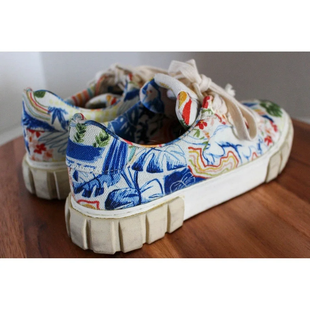 Farm Rio Platform Sneakers Womens 38 White Tropical Floral Canvas Copacabana